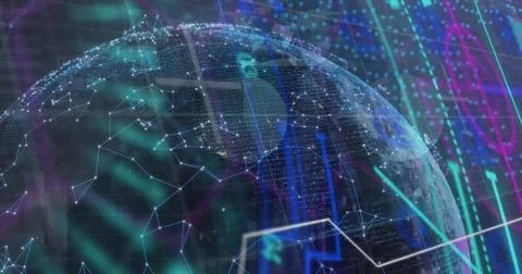 Image of globe over computer circuit board and data processing Illustrazione stock