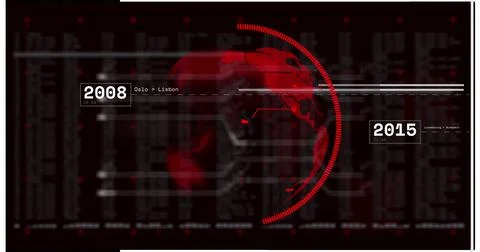 Image of globe over data processing on dark background Illustrazione stock