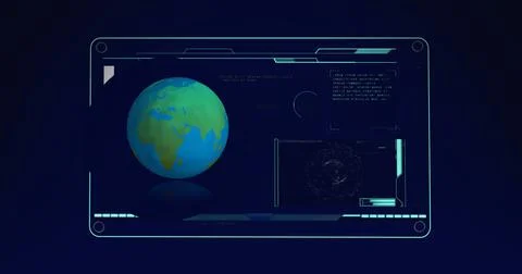 Image of globe over data processing on black background Illustrazione stock