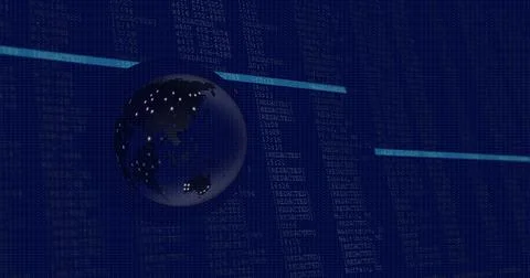 Image of globe over data processing on black background Illustrazione stock