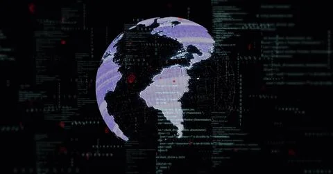 Image of globe over data processing on black background 스톡 일러스트