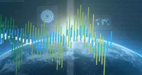 Image of globe over data processing Foto stock