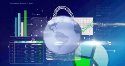 Image of globe over data processing on dark background Stock Photos