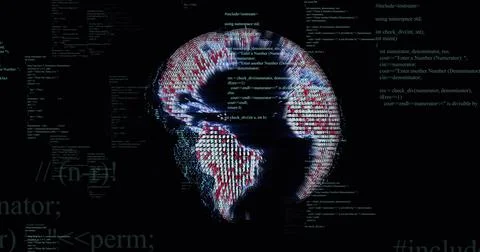 Image of globe over data processing on black background Foto stock