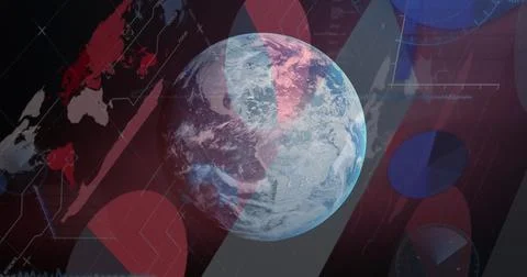 Image of globe over data processing Foto stock