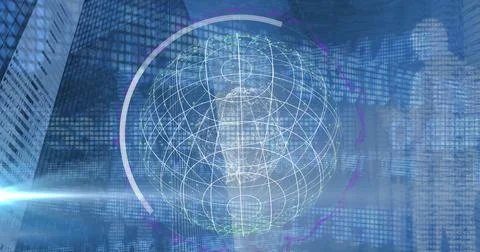 Image of globe over financial data processing Stockfoto's