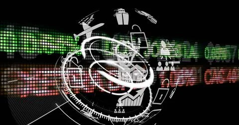 Image of globe over financial data processing 스톡 사진