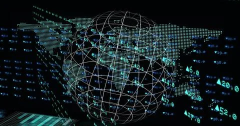 Image of globe over financial data processing 写真素材