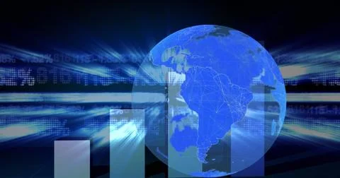 Image of globe over financial data processing Stock Photos