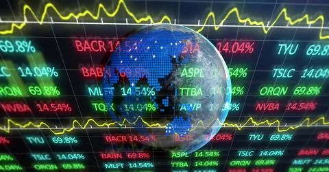 Image of globe over financial graphs and data 스톡 일러스트