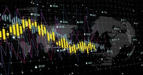 Image of globe over world map and network of connection Ilustração Stock
