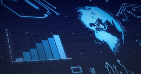 Image of globe, processor elements and data processing on grid Illustrazione stock