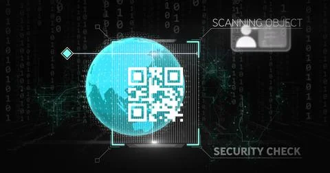 Image of globe with qr code, icons and data processing Stock Photos