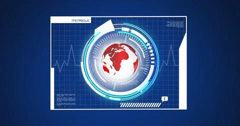 Image of globe, scope scanning and data processing Foto stock
