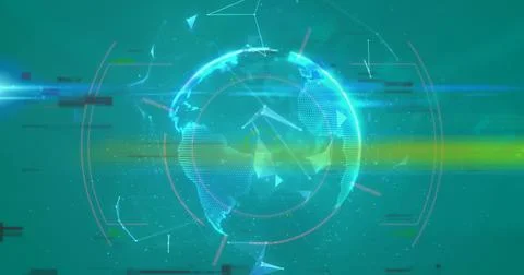 Image of globe with shapes over interference Stock Illustration