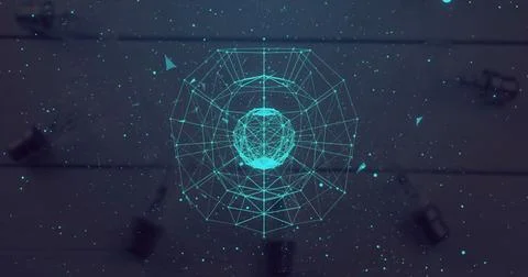 Image of globe of shapes over white spots and table Illustrazione stock
