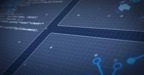 Image of globe spinning, processor elements and data processing on screens over Ilustração Stock