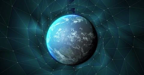 Image of globe with world map and data over digital space with connections Stock Illustration