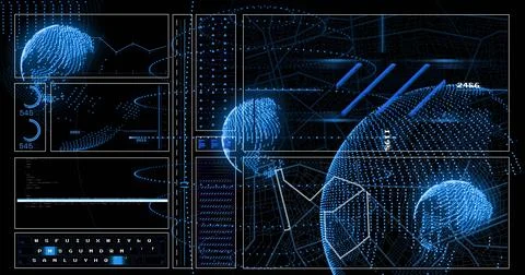 Image of globes and data processing Foto stock