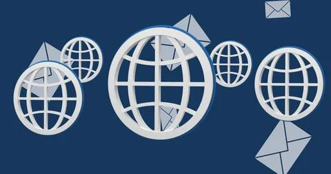 Image of globes and emails over navy background Stock Illustration