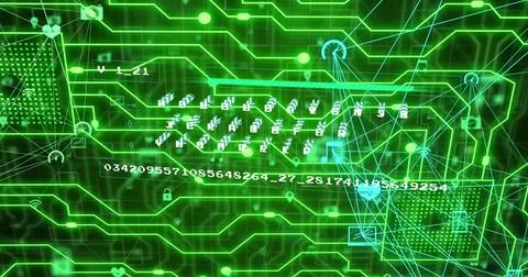 Image of globes of digital icons, data processing and green glowing Stock Illustration