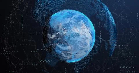 Image of globes over data processing on black background Illustrazione stock