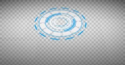 Image of glowing blue scope scanning and data processing over grid on black イラスト素材