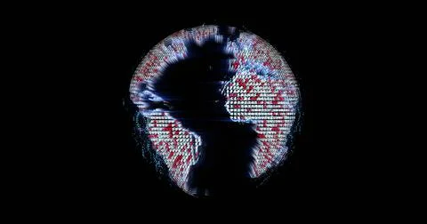 Image of glowing data processing over spinning globe on black background 스톡 일러스트
