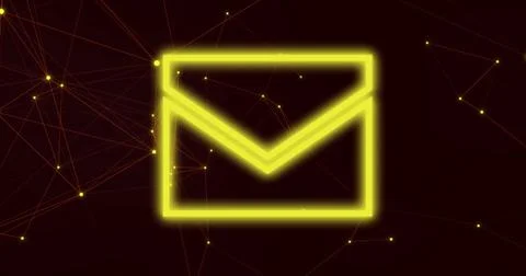 Image of glowing digital envelope icon over network of connections Stock Photos