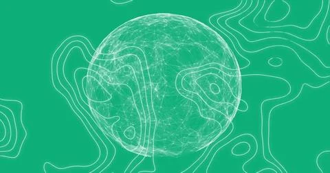Image of glowing globe and white lines moving on seamless loop on green 스톡 일러스트