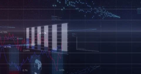 Image of glowing interface with information, readings and graphs moving on black 스톡 일러스트