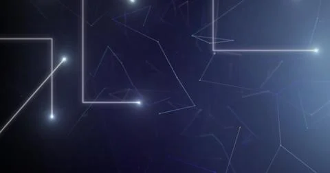 Image of glowing light trails on digital data processing over black background Stock Photos