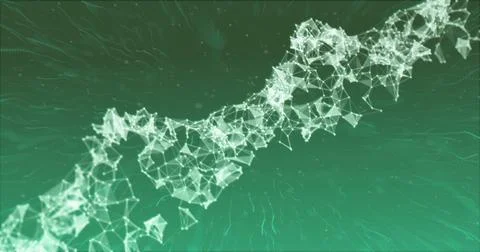 Image of glowing light trails moving over dna strand on green background Stock Illustration