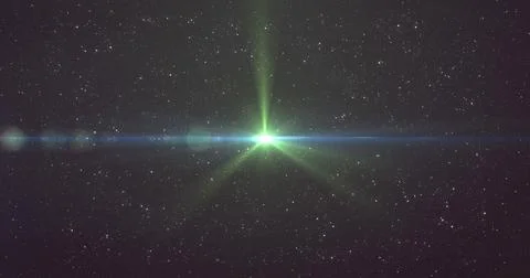 Image of glowing lights over night sky with stars Ilustração Stock