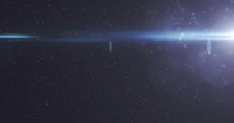Image of glowing lights over night sky with stars Ilustração Stock