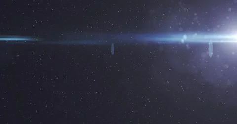 Image of glowing lights over night sky with stars Ilustração Stock