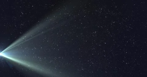 Image of glowing lights over night sky with stars Ilustração Stock
