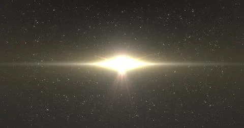Image of glowing lights over night sky with stars Ilustração Stock
