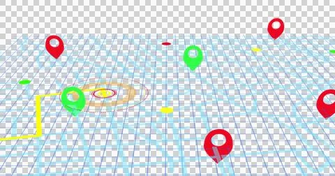 Image of glowing location point moving on city street map over transparent Ilustração Stock