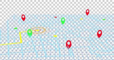 Image of glowing location point moving on city street map over transparent Ilustração Stock