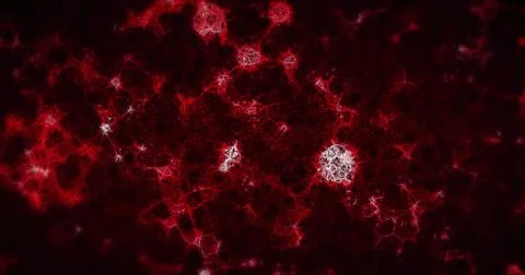 Image of glowing molecules moving on dark background Stock Photos