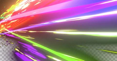 Image of glowing multicolour neon light trails on transparent background 스톡 일러스트