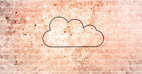 Image of glowing neon cloud icon on brick wall Stock Photos