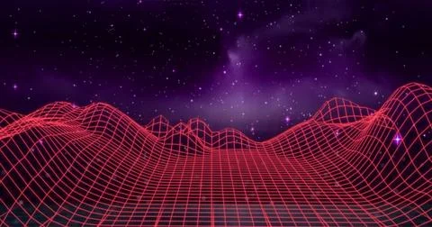 Image of glowing neon lights over grid and map lines 스톡 일러스트