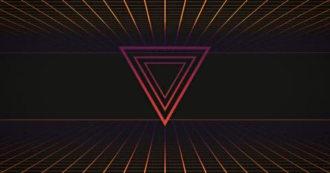 Image of glowing neon pink triangles and grid flickering on seamless loop Stock Illustration
