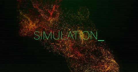 Image of glowing network of connections over simulation on black background Stock Illustration