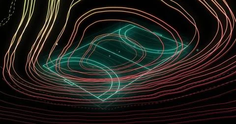 Image of glowing network of connections over sports field on black background 스톡 일러스트