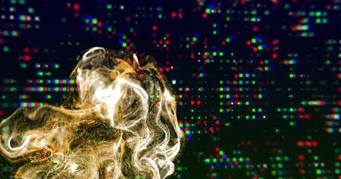 Image of glowing network of connections over glowing spots on black background Stock Illustration