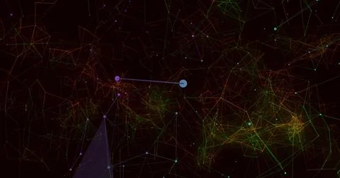 Image of glowing network of connections over dark background 스톡 일러스트