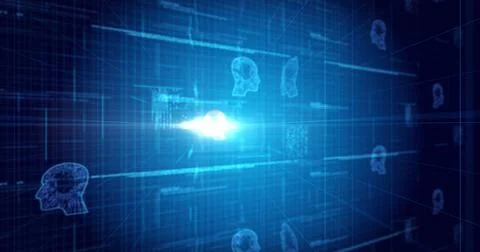 Image of glowing orange human head over blue processor socket Stock Illustration